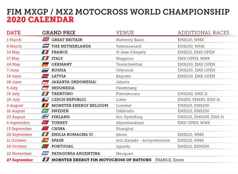 Aktueller Stand 12. März – Aktueller Stand des Terminkalenders für die Motocross-WM und EM 2020