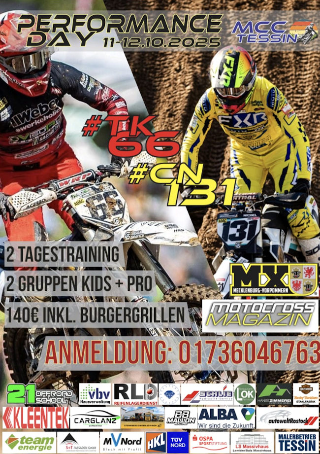 PERFORMANCE DAY BEIM MCC TESSIN: MOTOCROSS JUGENDFÖRDERUNG FÜR DEN MOTOCROSS-SPORT IN MECKLENBURG-VORPOMMERN